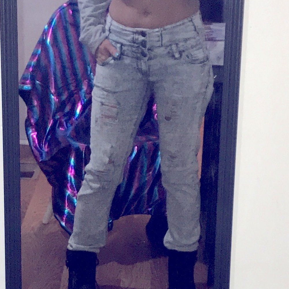 Acid wash high waist distressed Wax Jean